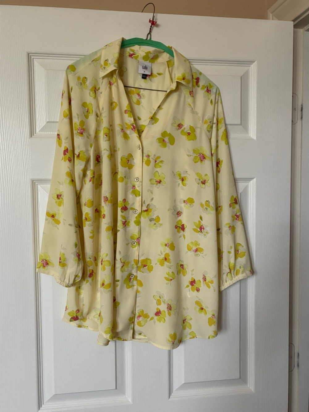 CAbi 6294 Cream Blouse with Yellow & Pink Floral Print